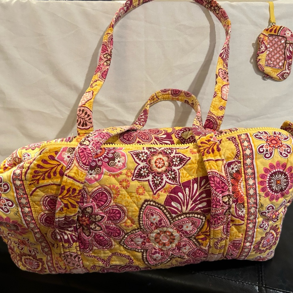 Vera Bradley Bali Gold Small Duffle + coordinating id holder RETIRED RARE PRINT